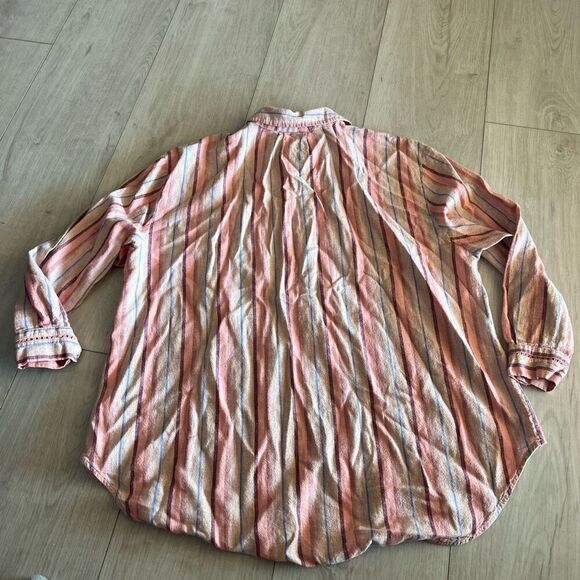 Anthropologie Maeve Lida Button Down Stripe Linen Top Pink size 1X - Picture 2 of 10